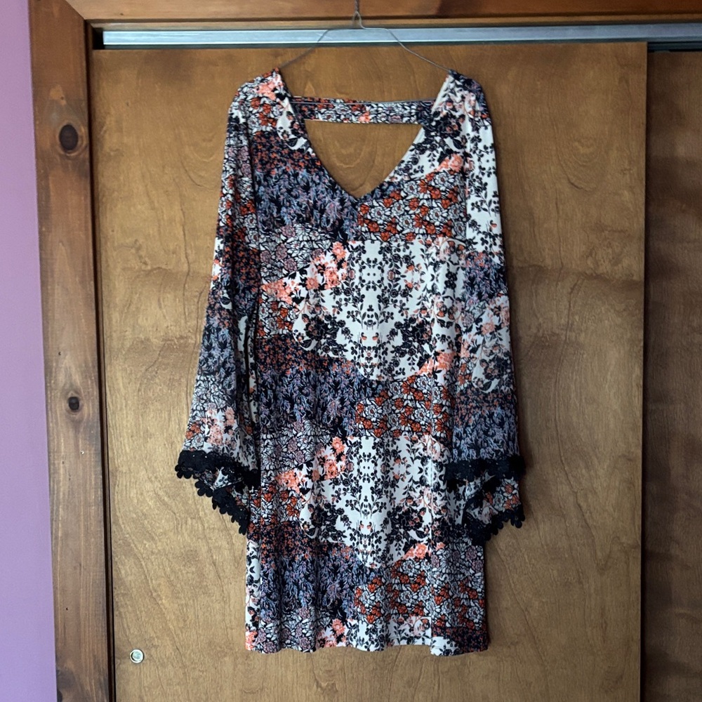 Floral V-Neck Bell Sleeve Dress